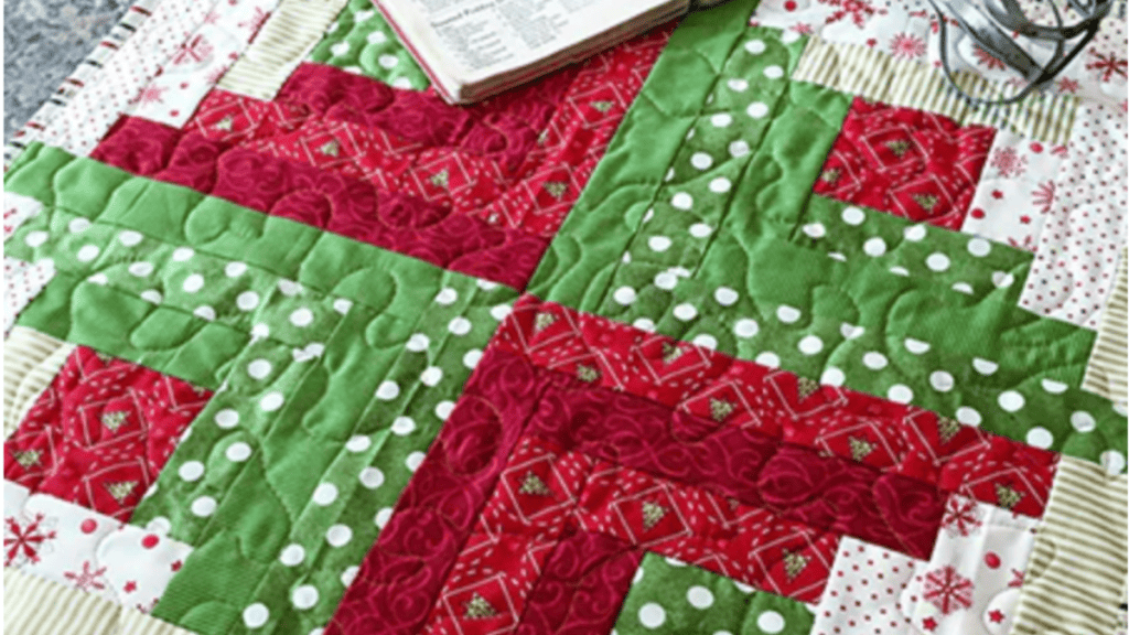 log cabin quilt patterns with green and red christmas fabric