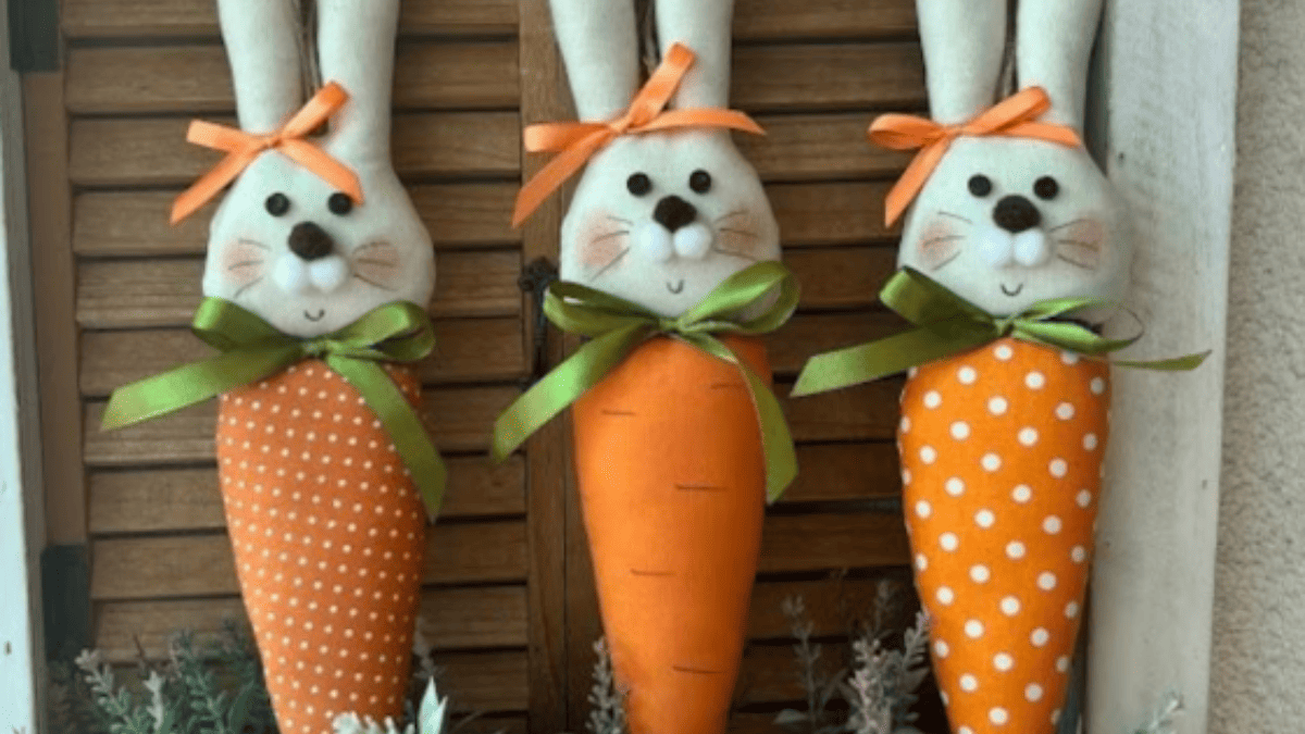 Cute bunny in fabric carrots