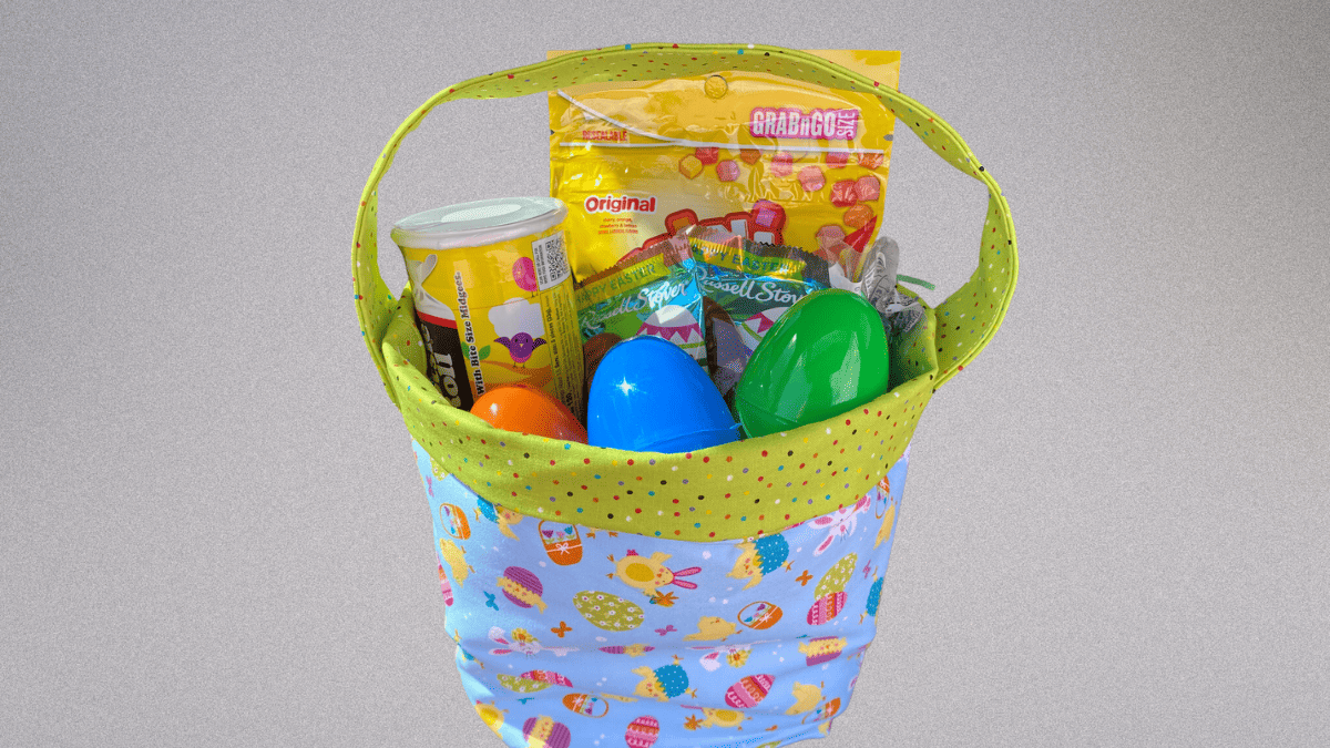 Blue bottom and green handle fabric Easter basket