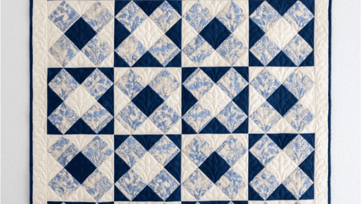 this blue mosiac quilt pattern is a free 3 yard quilt patterns
