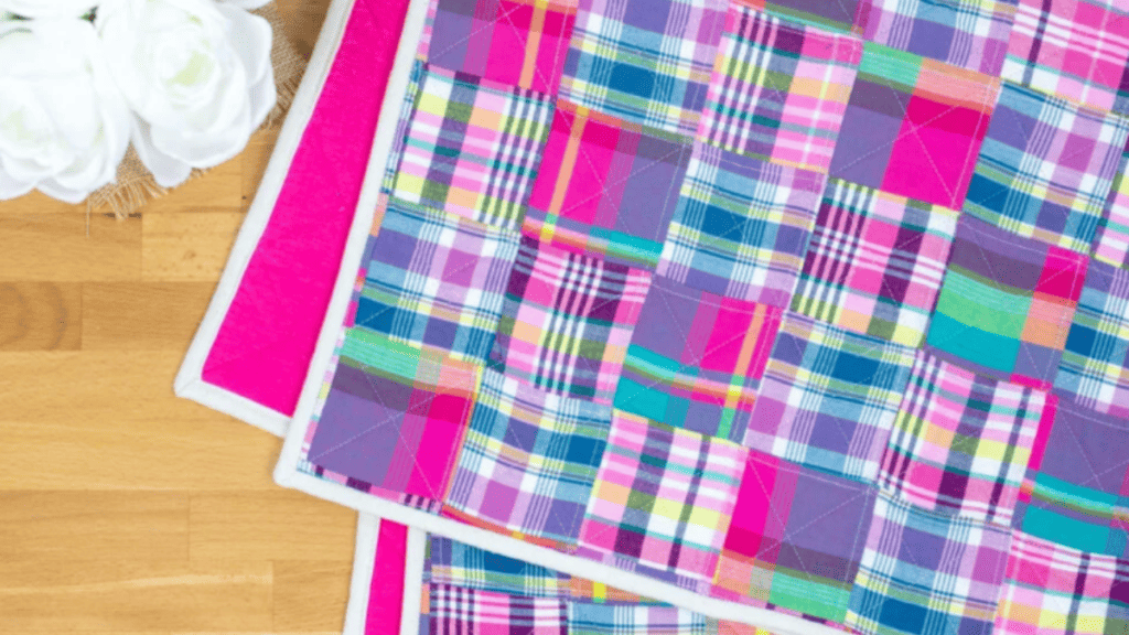 pinks, purple plaid fabric in an easy quilt patterns
