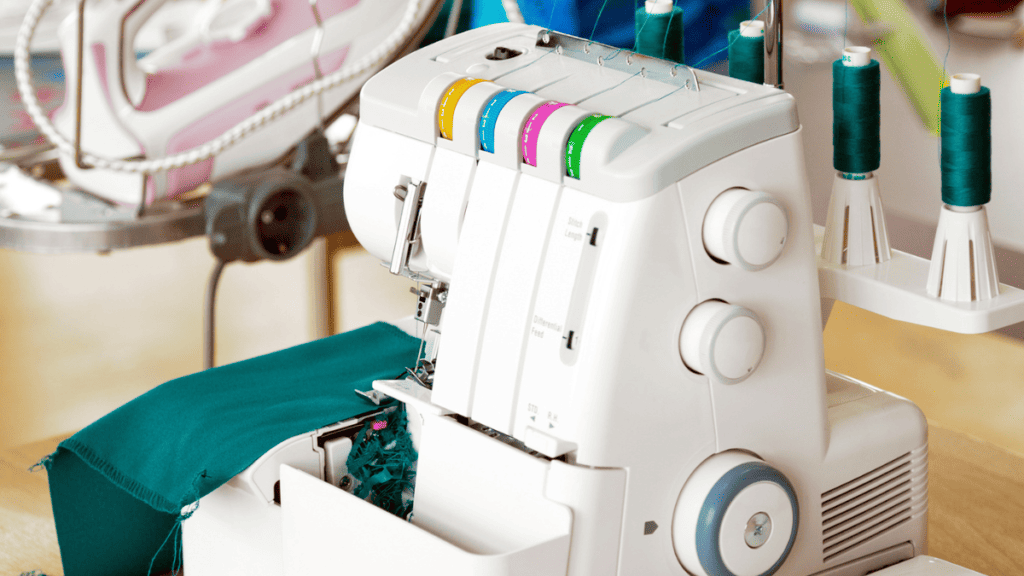 what does a serger do? learn more with a photo of a serger and green fabric