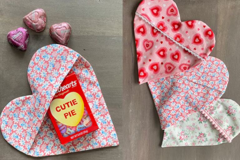 Valentine pouch with an opening at the top for treats